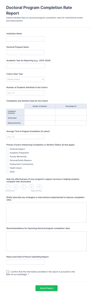 Doctoral Program Completion Rate Report Form Template