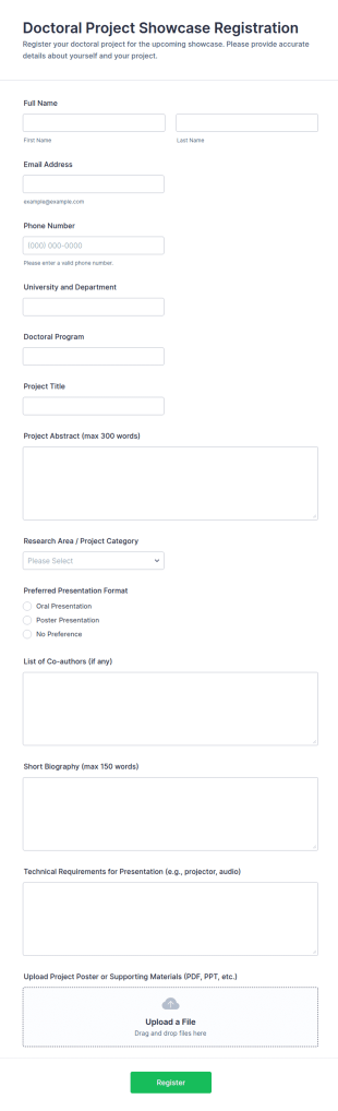 Doctoral Project Showcase Registration Form Template