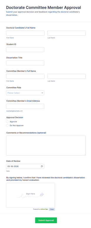 Doctorate Committee Member Approval Form Template