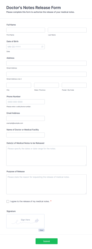 Doctor's Notes Release Form Template