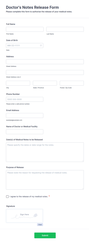 Doctor's Notes Release Form Template