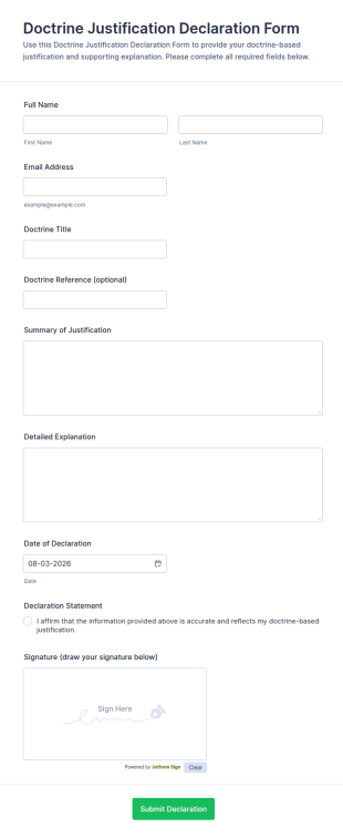 Doctrine Justification Declaration Form Template