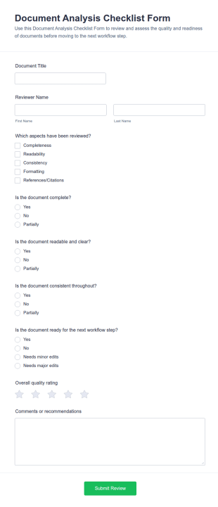 Document Analysis Checklist Form Template