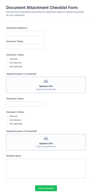 Document Attachment Checklist Form Template