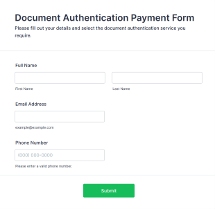 Document Authentication Payment Form Template