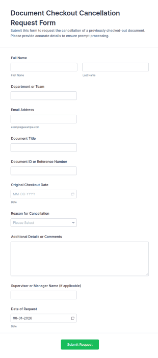 Document Checkout Cancellation Request Form Template