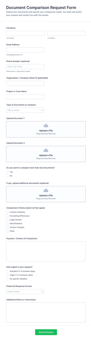 Document Comparison Request Form Template