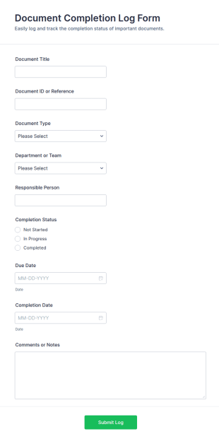 Document Completion Log Form Template