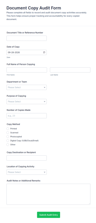 Document Copy Audit Form Template
