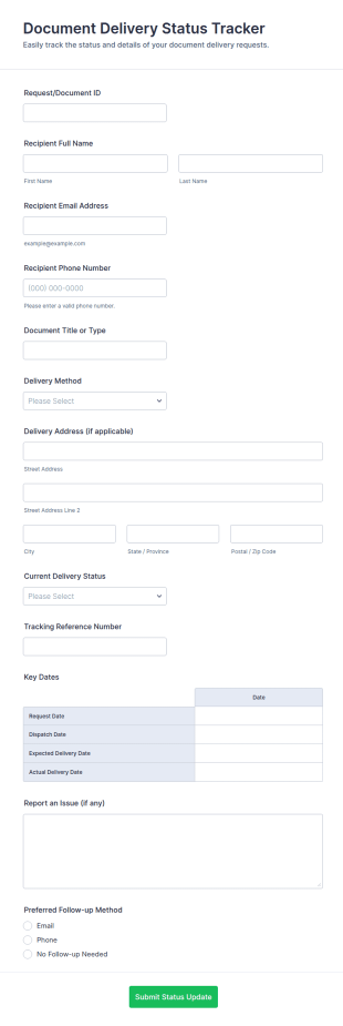 Document Delivery Status Tracker Form Template