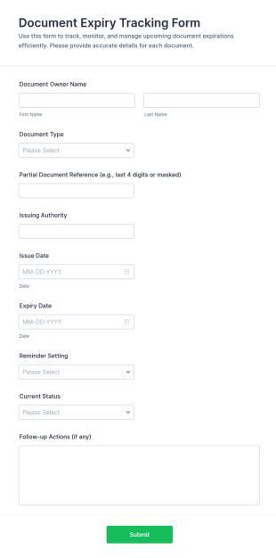 Document Expiry Tracking Form Template