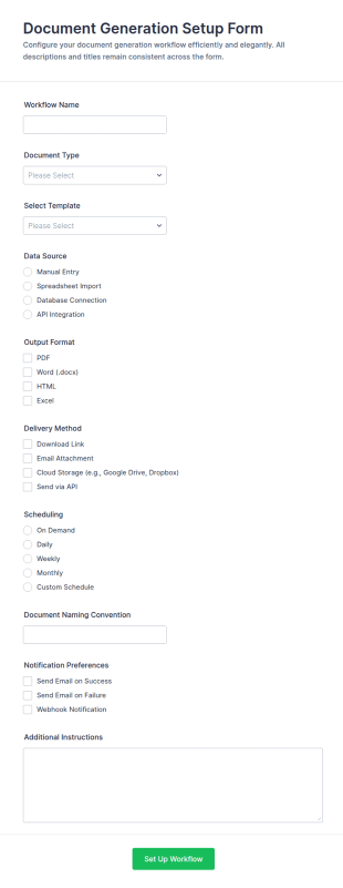 Document Generation Setup Form Template