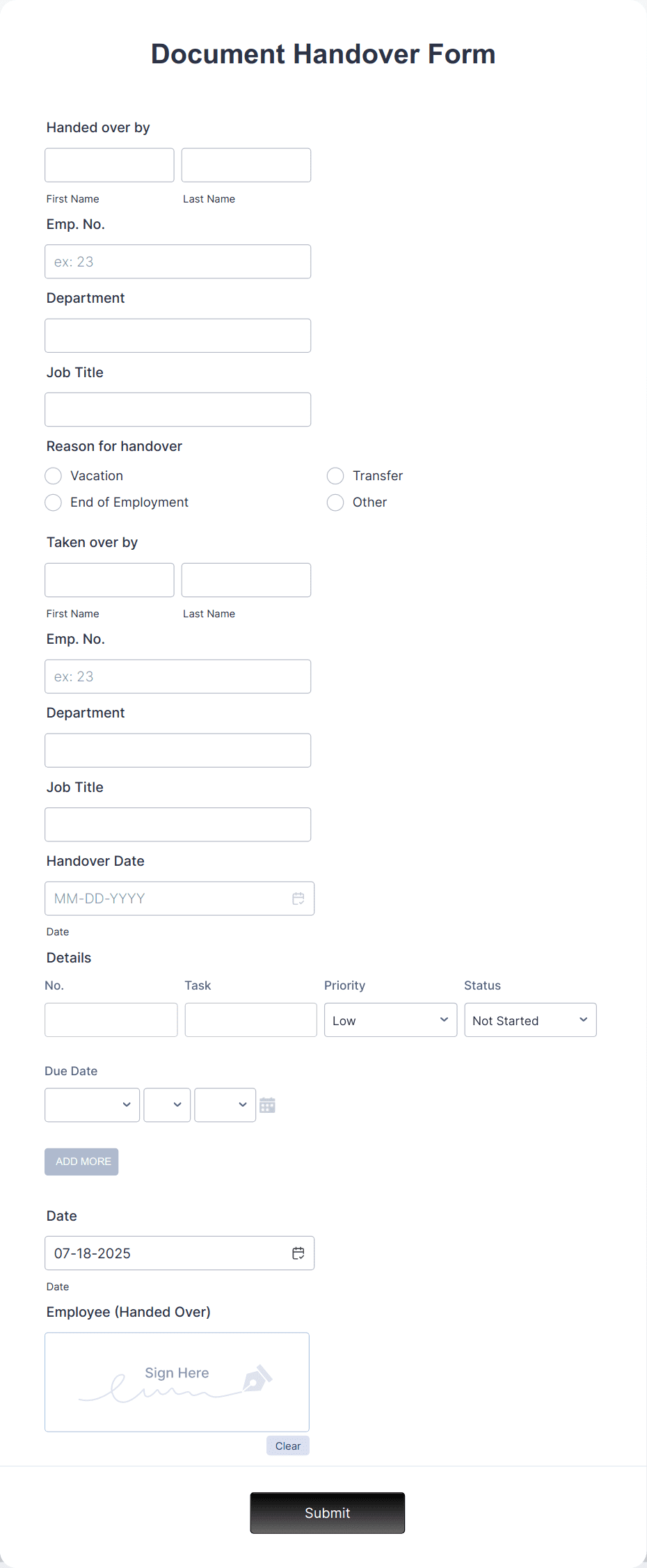 Document Handover Form Template | Jotform
