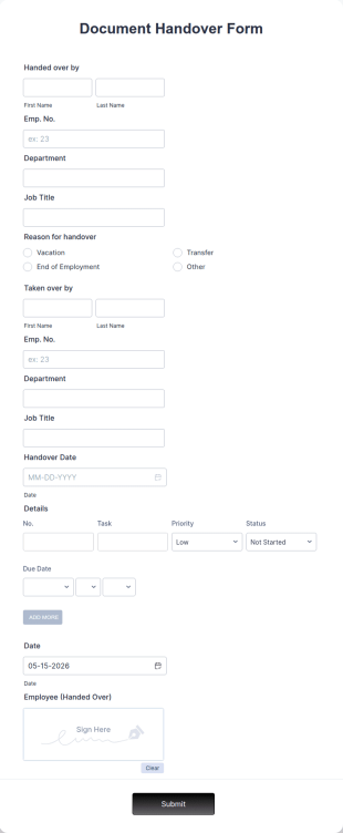 Document Handover Form Template