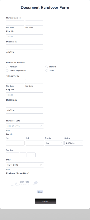 Document Handover Form Template