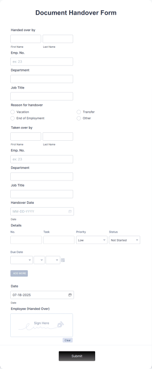 Document Handover Form Template