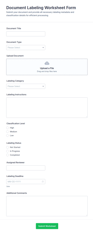 Document Labeling Worksheet Form Template