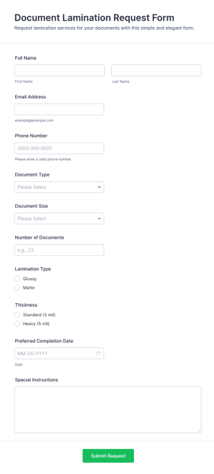Document Lamination Request Form Template