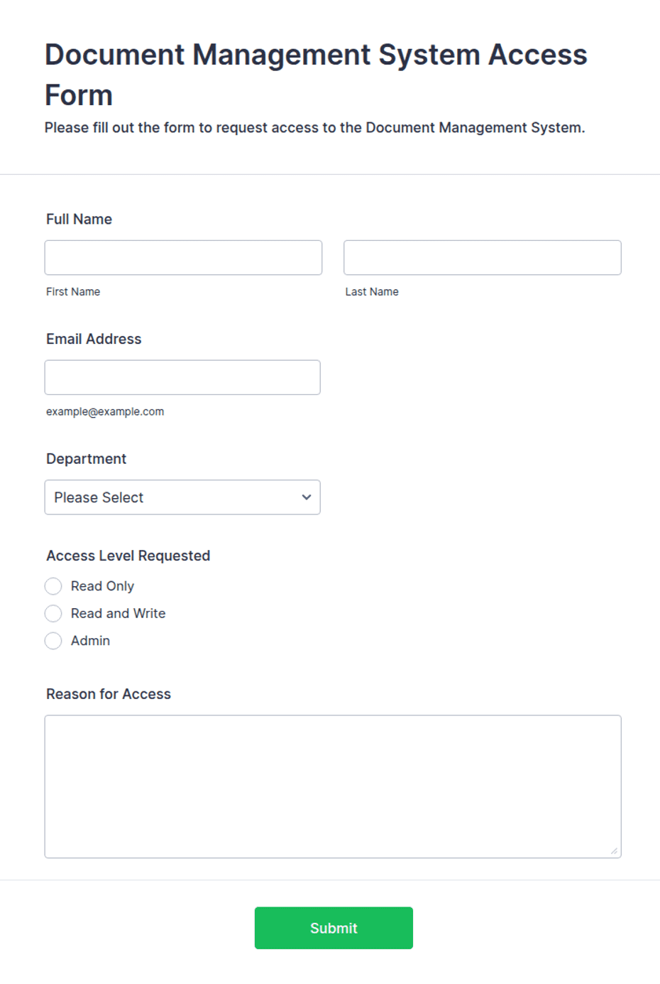 Document Management System Access Form Template | Jotform