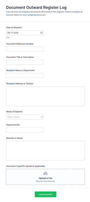 Document Outward Register Log Form Template