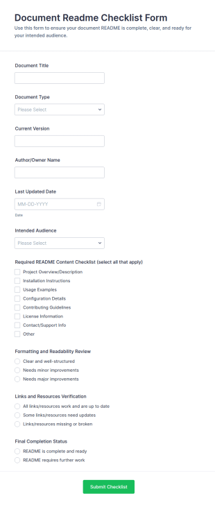 Document Readme Checklist Form Template