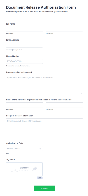 Document Release Authorization Form Template