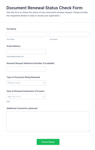 Document Renewal Status Check Form Template