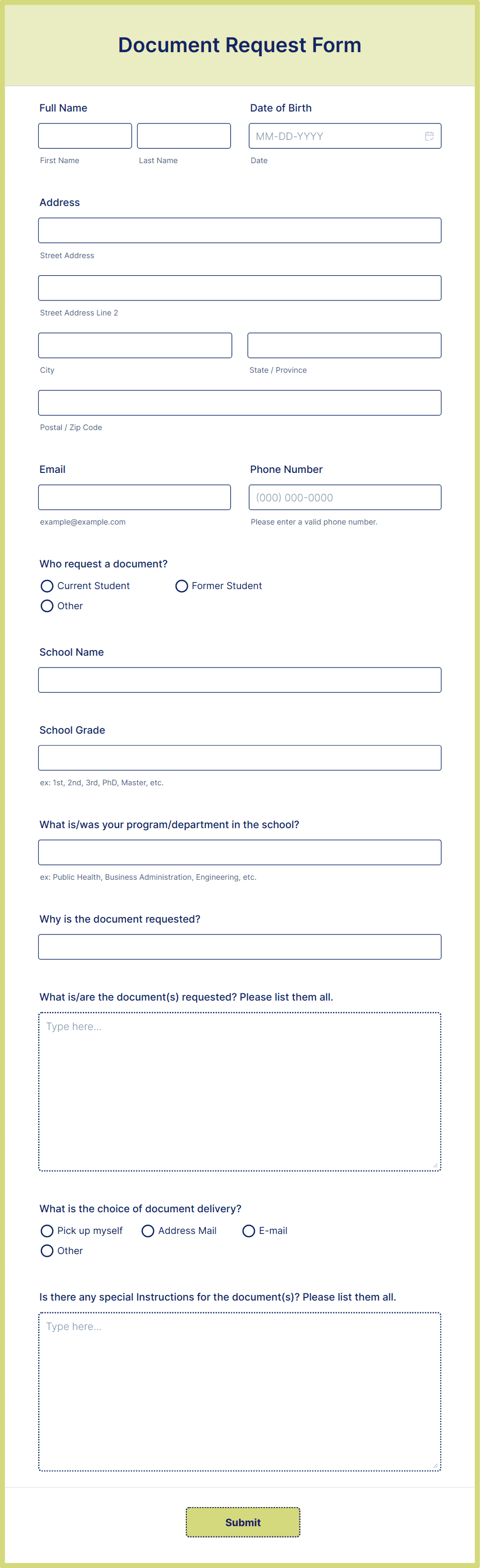 Document Request Form Template | Jotform