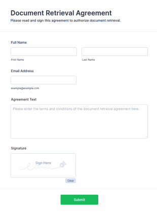 Document Retrieval Agreement Form Template