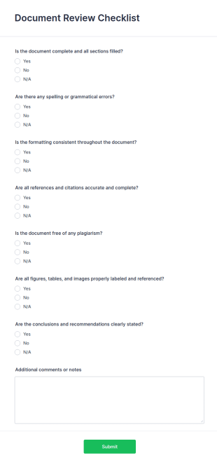 Document Review Checklist Form Template