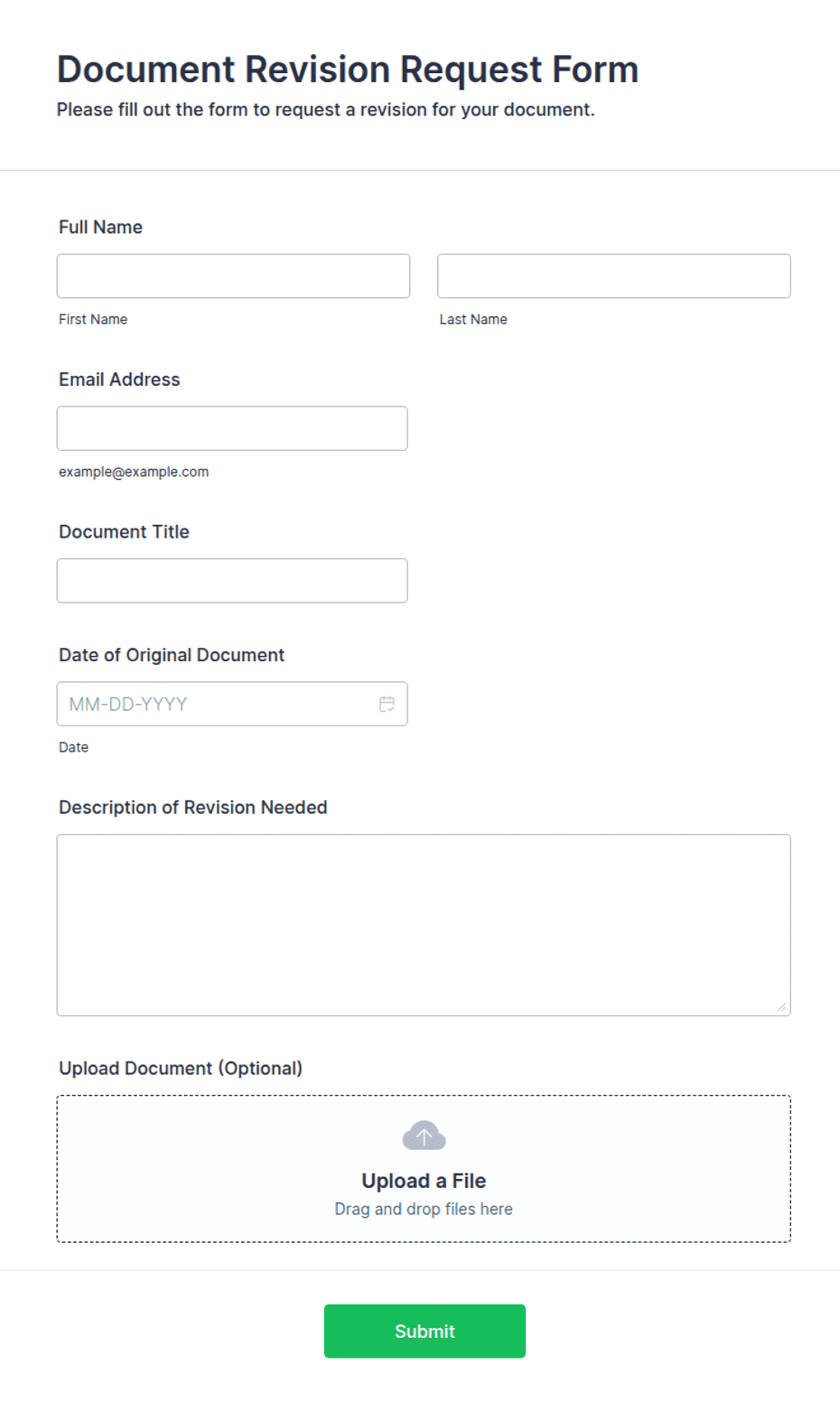 Revision Note Form Document Revision Request Form Template | Jotform