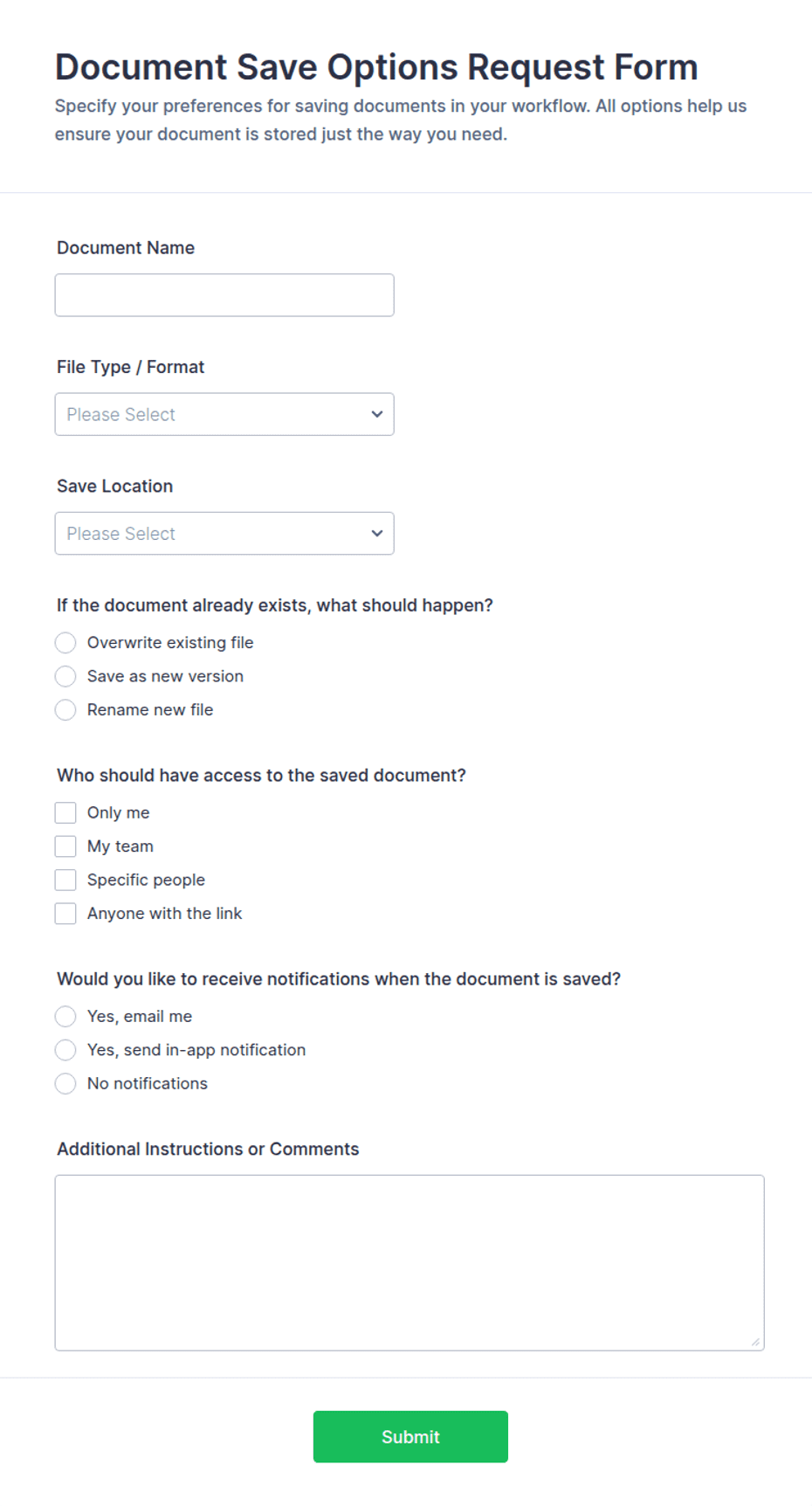 Document Save Options Request Form Template | Jotform