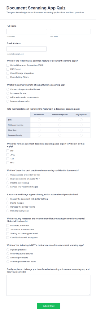Document Scanning App Quiz Form Template
