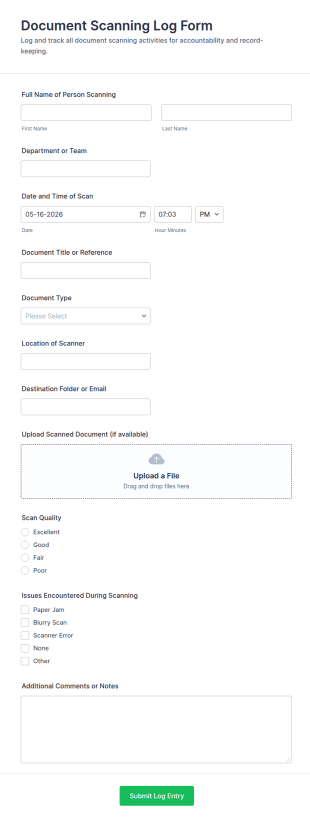 Document Scanning Log Form Template
