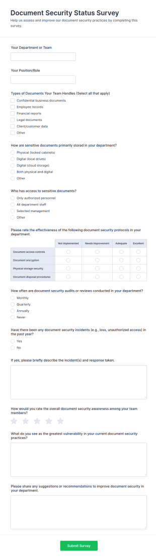 Document Security Status Survey Form Template