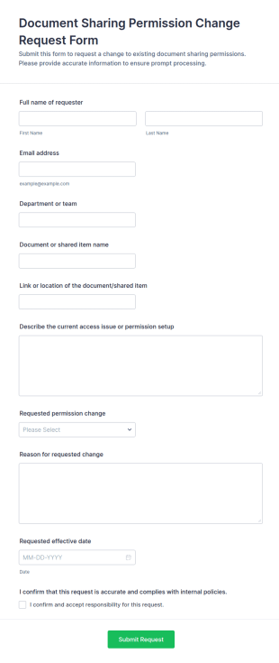 Document Sharing Permission Change Request Form Template