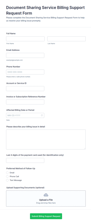 Document Sharing Service Billing Support Request Form Template