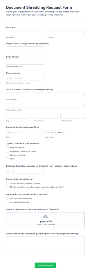 Document Shredding Request Form Template