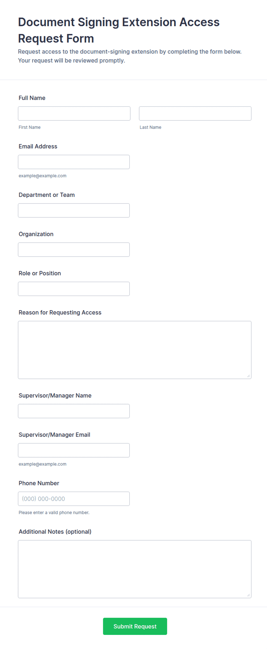 Ms Access From Document Signing Extension Access Request Form Template | Jotform