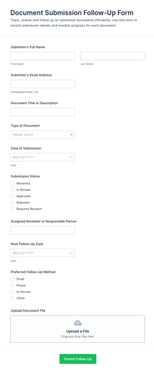 Document Submission Follow Up Form Template