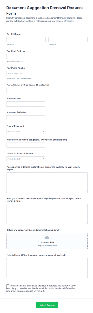 Document Suggestion Removal Request Form Template
