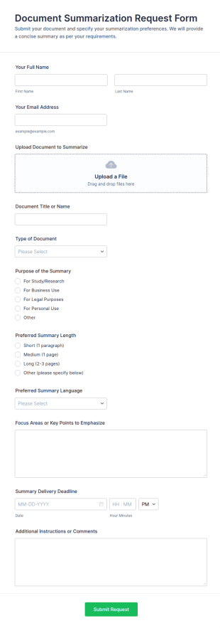 Document Summarization Request Form Template