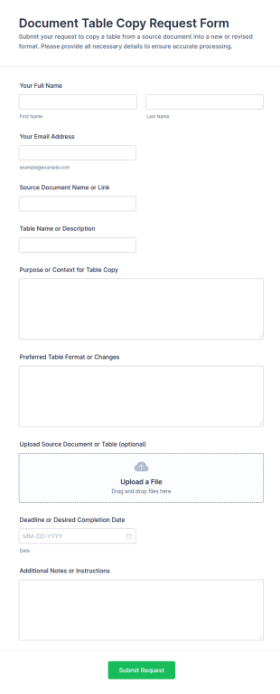 Document Table Copy Request Form Template