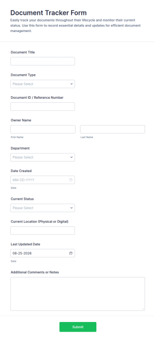 Document Tracker Form Template