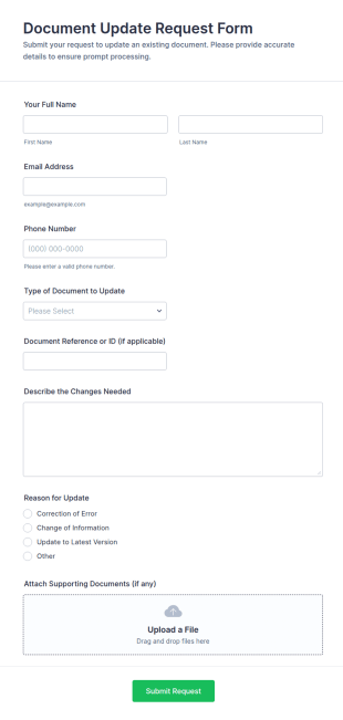 Document Update Request Form Template