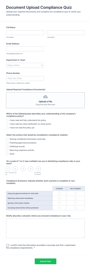 Document Upload Compliance Quiz Form Template