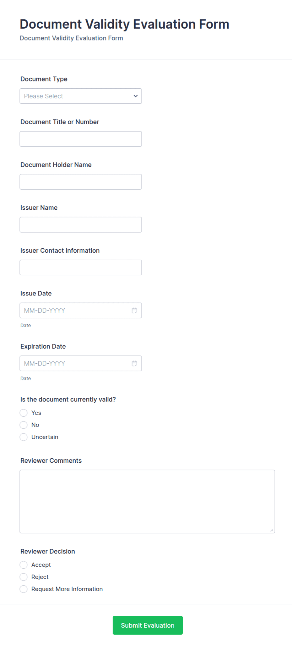 Document Validity Evaluation Form Template | Jotform