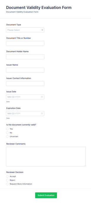 Document Validity Evaluation Form Template