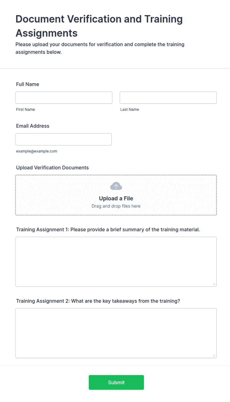 Document Verification and Training Assignments Form Template | Jotform