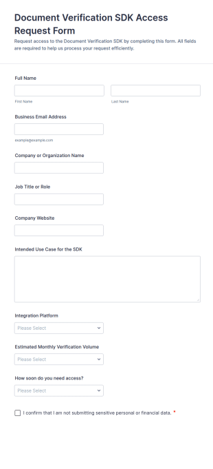 Document Verification SDK Access Request Form Template